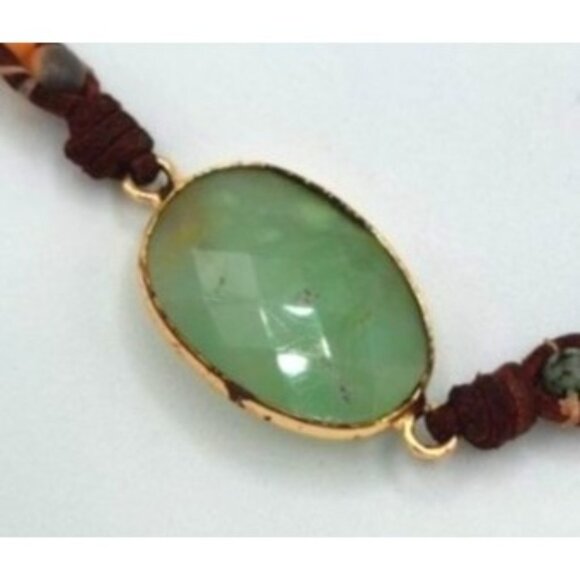 Faceted  Glass  Stone In Bezel Set With Beaded Cord Necklace - Picture 2 of 4